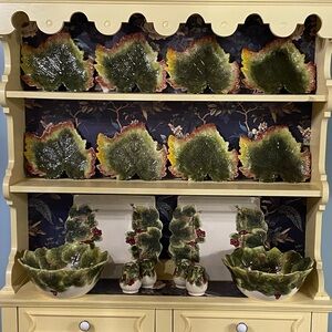 NWOT BETTER HOMES & GARDEN Leaf Pattern Ceramic BowlS, 8 Salad Plate Set, 2 S/P